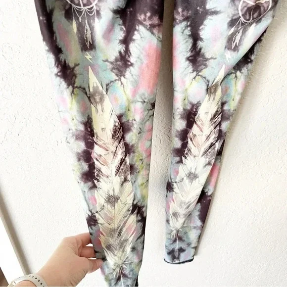Teeki Leggings Women's XS Eagle Feather Dreamcatcher Tie Dye Bohemian Yoga - Picture 7 of 9